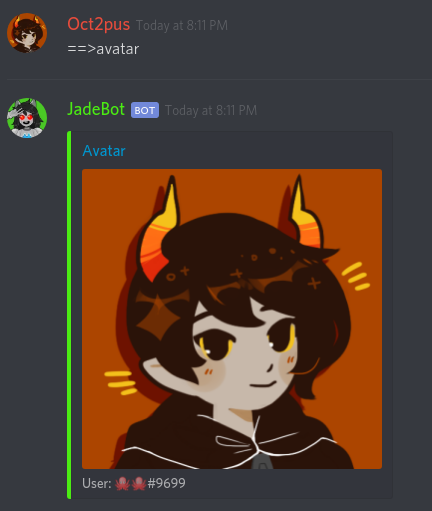 JadeBot displays a picture of my own avatar.