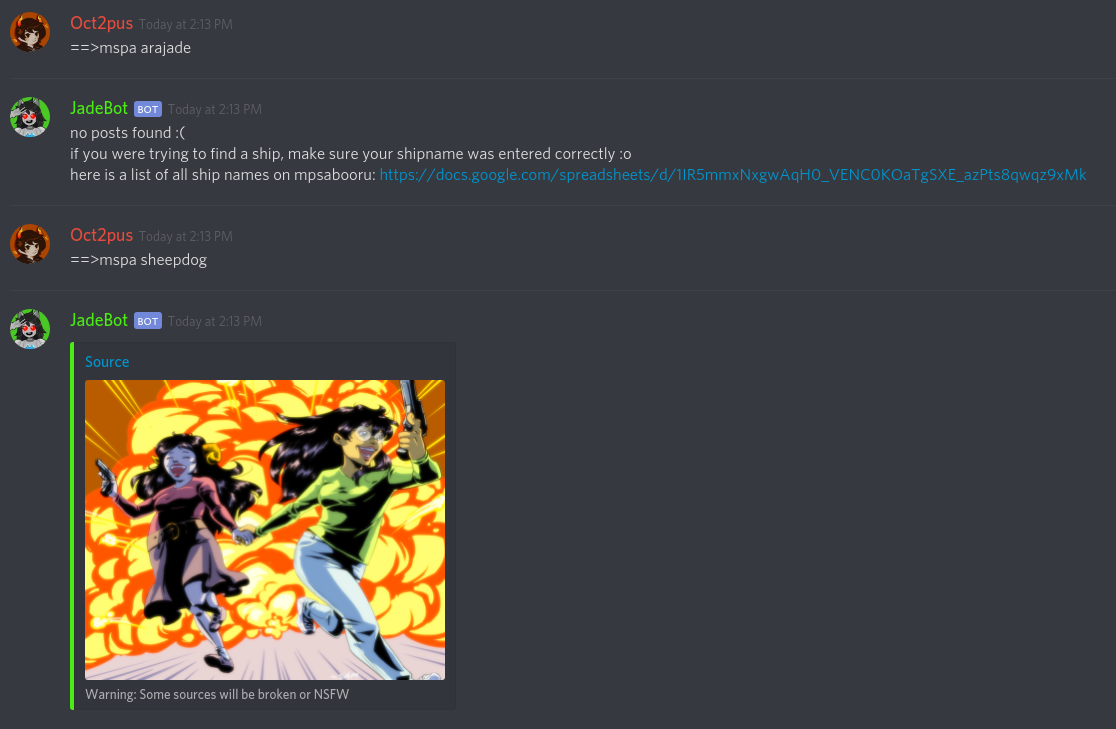 A picture of Jade and Aradia holding guns and running away from an explosion. It's dope as fuck.